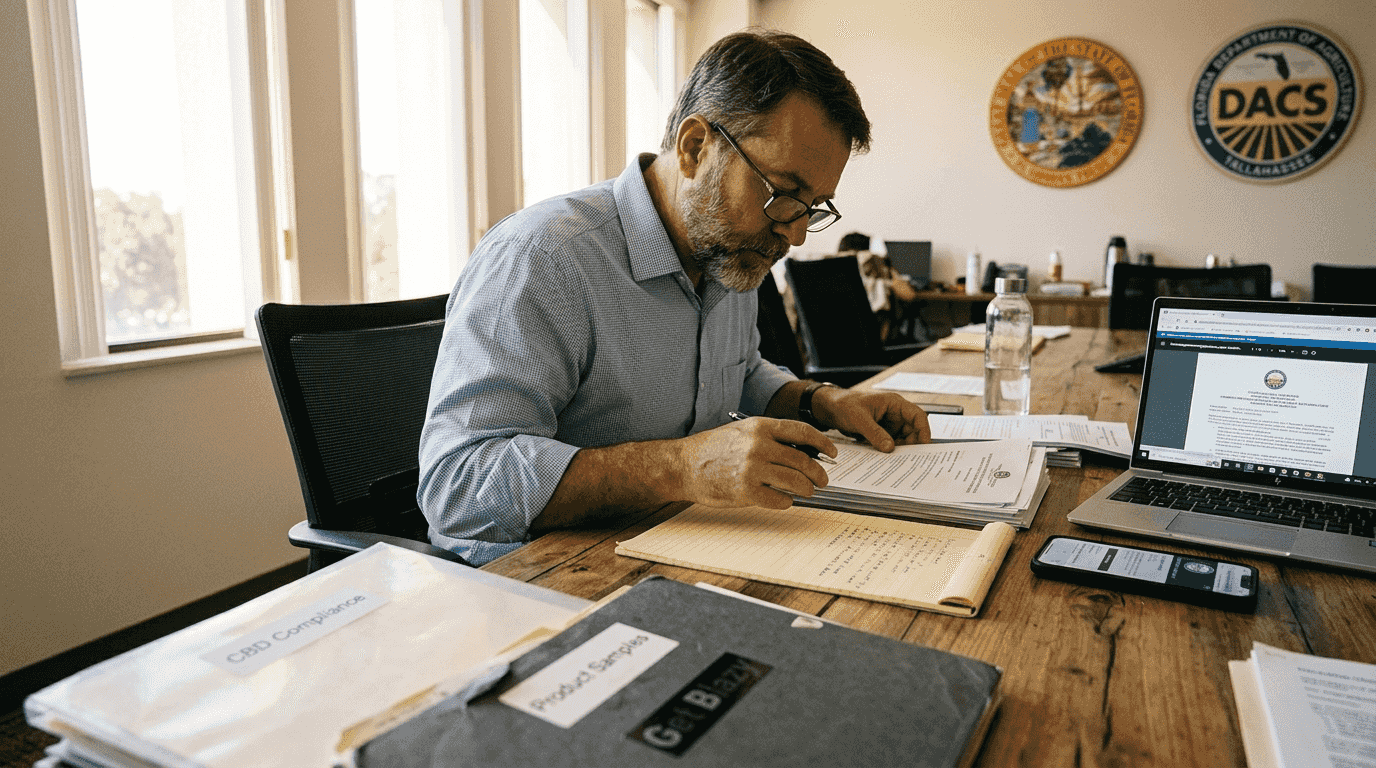 Policy analyst reviewing Florida hemp regulations