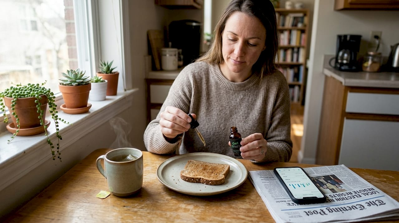 Woman starting CBD wellness morning routine