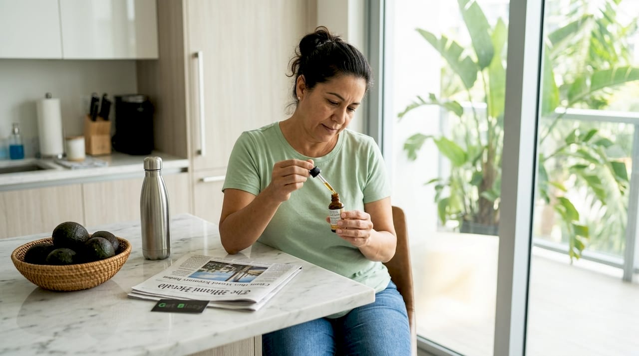 Woman preparing CBD oil in Miami kitchen