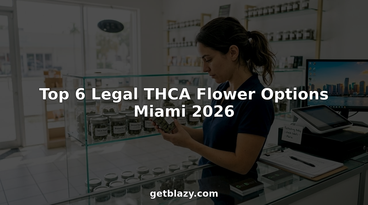 Miami dispensary manager checking THCA flower jars