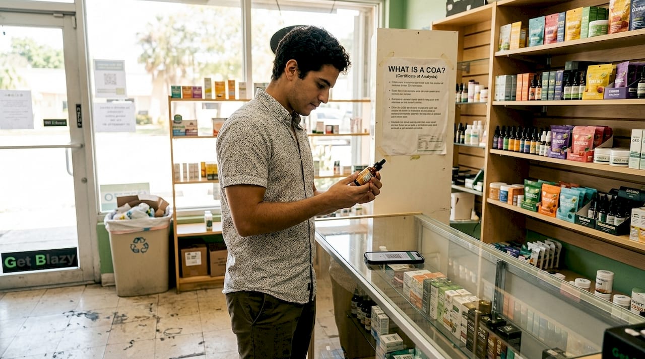 Miami shopper reads CBD label in local shop